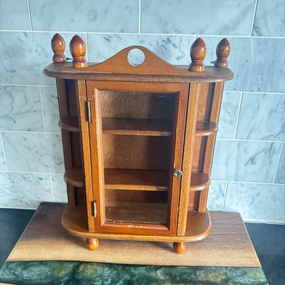 Vintage 11.75” Wood and Glass Curio Display Cabinet - Table Top or Wall Hanging - Picture 2 of 10